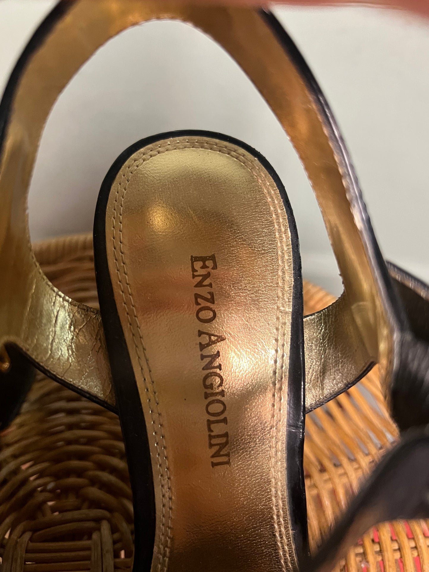 Black Patent Leather Vintage Peep Toe Wedges