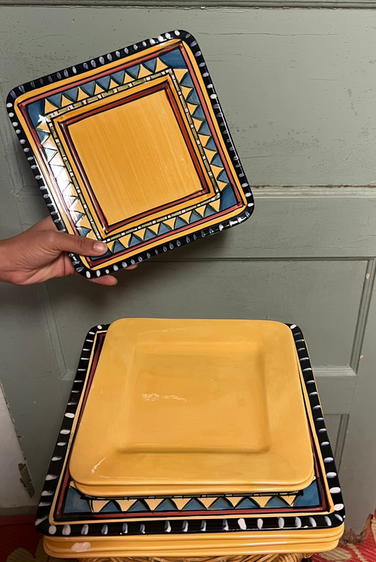 Yellow Printed Ceramic Plate Set