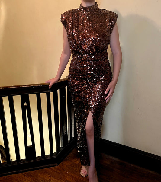 ITMFL Brown Sequenced Rhea Dress XL